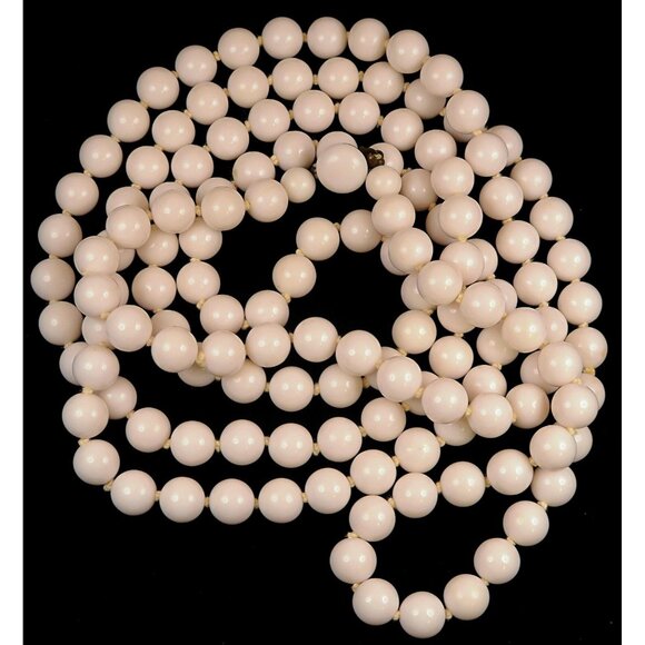 Vintage Milk Glass Bead Necklace – 60" Hand-Knotted Strand, Made in Japan - Picture 3 of 6
